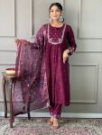 DESIGNER CHANDERI SILK SEQUENCE EMBROIDERY WORK TOP BOTTOM WITH DUPATTA PARTY WEAR WHOLESALE PRICE ETHNIC GARMENT (5)