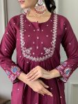 DESIGNER CHANDERI SILK SEQUENCE EMBROIDERY WORK TOP BOTTOM WITH DUPATTA PARTY WEAR WHOLESALE PRICE ETHNIC GARMENT (5)