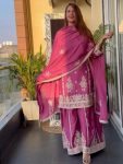 DESIGNER CHINON EMBROIDERY CODING SEQUENCE WORK TOP PALAZZO WITH DUPATTA PARTY WEAR WHOLESALE PRICE ETHNIC GARMENT (4)