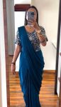 DESIGNER CHINON EMBROIDERY CODING WORK READY TO WEAR SAREE WITH STITCHED BLOUSE AND BELT PARTY WEAR WHOLESALE PRICE ETHNIC GARMENT (10)