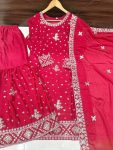 DESIGNER CHINON EMBROIDERY SEQUENCE WORK FULL STITCHED TOP SHARARA WITH DUPATTA FESTIVE WEAR WHOLESALE PRICE ETHNIC GARMENT (10)