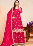 DESIGNER CHINON EMBROIDERY SEQUENCE WORK FULL STITCHED TOP SHARARA WITH DUPATTA PINK