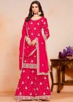 DESIGNER CHINON EMBROIDERY SEQUENCE WORK FULL STITCHED TOP SHARARA WITH DUPATTA FESTIVE WEAR WHOLESALE PRICE ETHNIC GARMENT (10)