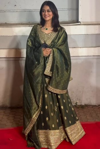 DESIGNER CHINON EMBROIDERY SEQUENCE WORK GOWN BOTTOM WITH DUPATTA GREEN
