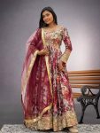 DESIGNER CHINON EMBROIDERY SEQUENCE WORK GOWN BOTTOM WITH DUPATTA MAROON