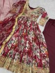 DESIGNER CHINON EMBROIDERY SEQUENCE WORK GOWN BOTTOM WITRH DUPATTA PARTY WEAR WHOLESALE PRICE ETHNIC GARMENT (3)