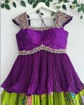 DESIGNER CHINON EMBROIDERY SEQUENCE WORK KID’S KEDIYA STYLE TOP LEHENGA WITH DUPATTA WEDDING WEAR WHOLESALE PRICE ETHNIC GARMENT (8)