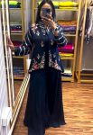 DESIGNER CHINON EMBROIDERY SEQUENCE WORK PALAZZO WITH STITCHED BLOUSE AND KOTI NAVY BLUE