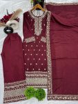 DESIGNER CHINON EMBROIDERY SEQUENCE WORK TOP PALAZZO WITH DUPATTA PARTY WEAR WHOLESALE PRICE ETHNIC GARMENT (26)
