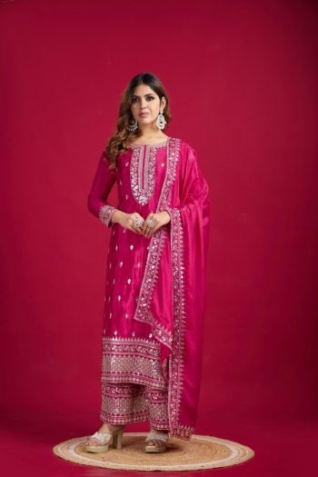 DESIGNER CHINON EMBROIDERY SEQUENCE WORK TOP PALAZZO WITH DUPATTA RANI