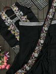 DESIGNER CHINON EMBROIDERY WORK DRAPE SKIRT WITH ATTACHED DUPATTA AND STITCHED BLOUSE AND KOTI PARTY WEAR WHOLESALE PRICE ETHNIC GARMENT (6)