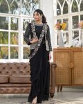 DESIGNER CHINON EMBROIDERY WORK DRAPE SKIRT WITH ATTACHED DUPATTA AND STITCHED BLOUSE AND KOTI PARTY WEAR WHOLESALE PRICE ETHNIC GARMENT (6)