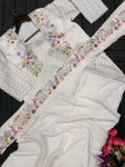 DESIGNER CHINON EMBROIDERY WORK DRAPE SKIRT WITH ATTACHED DUPATTA AND STITCHED BLOUSE AND KOTI PARTY WEAR WHOLESALE PRICE ETHNIC GARMENT (4)