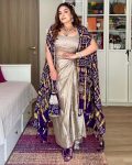 DESIGNER CHINON PRINTED AND LACE WITH KODI LATKAN WORK TOP DHOTI WITH KOTI OFF WHITE