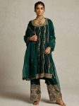 DESIGNER CHINON SEQUENCE EMBROIDERY WORK TOP PALAZZO WITH DUPATTA GREEN