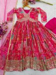 DESIGNER CHINON SILK DIGITAL PRINTED AND EMBROIDERY SEQUENCE WORK GOWN BOTTOM WITH DUPATTA WEDDING WEAR WHOLESALE PRICE ETHNIC GARMENT (3)