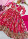 DESIGNER CHINON SILK DIGITAL PRINTED AND EMBROIDERY SEQUENCE WORK GOWN BOTTOM WITH DUPATTA WEDDING WEAR WHOLESALE PRICE ETHNIC GARMENT (3)