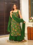 DESIGNER CHINON SILK DIGITAL PRINTED TOP SHARARA WITH DUPATTA GREEN