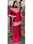DESIGNER CHINON SILK EMBROIDERY CODING SEQUENCE WORK TOP PALAZZO WITH DUPATTA FESTIVE WEAR WHOLESALE PRICE ETHNIC GARMENT (14)