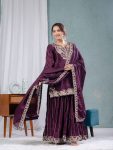 DESIGNER CHINON SILK EMBROIDERY CODING SEQUENCE WORK TOP PALAZZO WITH DUPATTA PARTY WEAR WHOLESALE PRICE ETHNIC GARMENT (7)