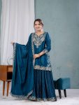 DESIGNER CHINON SILK EMBROIDERY CODING SEQUENCE WORK TOP PALAZZO WITH DUPATTA PARTY WEAR WHOLESALE PRICE ETHNIC GARMENT (3)