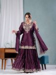 DESIGNER CHINON SILK EMBROIDERY CODING SEQUENCE WORK TOP PALAZZO WITH DUPATTA PARTY WEAR WHOLESALE PRICE ETHNIC GARMENT (7)