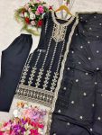 DESIGNER CHINON SILK EMBROIDERY SEQUENCE WORK TOP BOTTOM WITH DUPATTA FESTIVE WEAR WHOLESALE PRICE ETHNIC GARMENT (5)