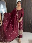 DESIGNER CHINON SILK EMBROIDERY SEQUENCE WORK TOP BOTTOM WITH DUPATTA FESTIVE WEAR WHOLESALE PRICE ETHNIC GARMENT (7)
