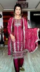 DESIGNER CHINON SILK EMBROIDERY SEQUENCE WORK TOP BOTTOM WITH DUPATTA MAROON