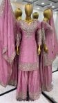 DESIGNER CHINON SILK EMBROIDERY SEQUENCE WORK TOP GHARARA WITH DUPATTA FESTIVE WEAR WHOLESALE PRICE ETHNIC GARMENT (4)