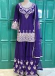 DESIGNER CHINON SILK EMBROIDERY SEQUENCE WORK TOP PALAZZO WITH DUPATTA PURPLE