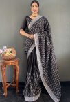 DESIGNER CHINON SILK MULTI SEQUENCE WORK READY TO WEAR SAREE WITH UNSTITCHED BLOUSE BLACK