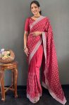 DESIGNER CHINON SILK MULTI SEQUENCE WORK READY TO WEAR SAREE WITH UNSTITCHED BLOUSE PARTYWEAR WHOLESALE PRICE ETHNIC GARMENT (27)