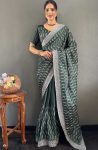 DESIGNER CHINON SILK MULTI SEQUENCE WORK READY TO WEAR SAREE WITH UNSTITCHED BLOUSE PARTYWEAR WHOLESALE PRICE ETHNIC GARMENT (36)
