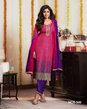 DESIGNER CHINON SILK PRINT WITH SEQUENCE EMBROIDERY WORK TOP BOTTOM WITH DUPATTA PINK