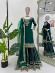 DESIGNER CHINON SILK THREAD SEQUENCE WORK TOP SHARARA WITH DUPATTA PARTY WEAR WHOLESALE PRICE ETHNIC GARMENT (9)