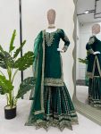 DESIGNER CHINON SILK THREAD SEQUENCE WORK TOP SHARARA WITH DUPATTA PARTY WEAR WHOLESALE PRICE ETHNIC GARMENT (9)
