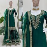 DESIGNER CHINON SILK THREAD SEQUENCE WORK TOP SHARARA WITH DUPATTA PARTY WEAR WHOLESALE PRICE ETHNIC GARMENT (9)