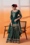 DESIGNER CHINON SILK THREAD SEQUENCE WORK TOP SHARARA WITH DUPATTA GREEN