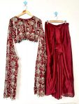 DESIGNER CHINON THREAD, EMBROIDERY ZARI AND SEQUENCE WORK CROP TOP WITH DRAPE SKIRT PARTYWEAR WHOLESALE PRICE ETHNIC GARMENT (2)