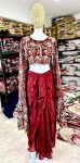 DESIGNER CHINON THREAD, EMBROIDERY ZARI AND SEQUENCE WORK CROP TOP WITH DRAPE SKIRT PARTYWEAR WHOLESALE PRICE ETHNIC GARMENT (2)