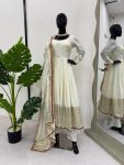 DESIGNER CHINON THREAD WITH SEQUENCE LACE BORDER WORK GOWN BOTTOM WITH DUPATTA FESTIVE WEAR WHOLESALE PRICE ETHNIC GARMENT (5)