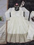 DESIGNER CHINON THREAD WITH SEQUENCE LACE BORDER WORK GOWN BOTTOM WITH DUPATTA FESTIVE WEAR WHOLESALE PRICE ETHNIC GARMENT (5)