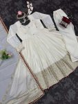 DESIGNER CHINON THREAD WITH SEQUENCE LACE BORDER WORK GOWN BOTTOM WITH DUPATTA FESTIVE WEAR WHOLESALE PRICE ETHNIC GARMENT (5)