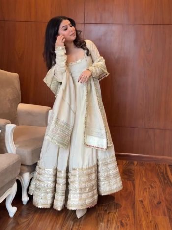 DESIGNER CHINON THREAD WITH SEQUENCE LACE BORDER WORK GOWN BOTTOM WITH DUPATTA WHITE