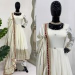 DESIGNER CHINON THREAD WITH SEQUENCE LACE BORDER WORK GOWN BOTTOM WITH DUPATTA FESTIVE WEAR WHOLESALE PRICE ETHNIC GARMENT (5)