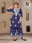 DESIGNER COTTON CHICENKARI EMBROIDERY WORK TOP PALAZZO PARTY WEAR WHOLESALE PRICE ETHNIC GARMENT (11)