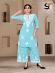 DESIGNER COTTON CHICENKARI EMBROIDERY WORK TOP PALAZZO PARTY WEAR WHOLESALE PRICE ETHNIC GARMENT (10)