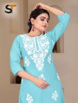 DESIGNER COTTON CHICENKARI EMBROIDERY WORK TOP PALAZZO PARTY WEAR WHOLESALE PRICE ETHNIC GARMENT (10)