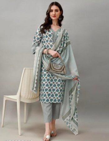 DESIGNER COTTON DIGITAL PRINTED TOP BOTTOM WITH DUPATTA SKY